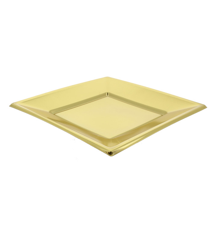 Plato de Plastico Llano Cuadrado Oro 230mm 