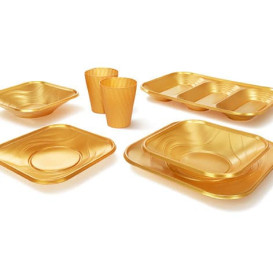 Plato de Plastico PP "X-Table" Cuadrado Oro 230mm (8 Uds)