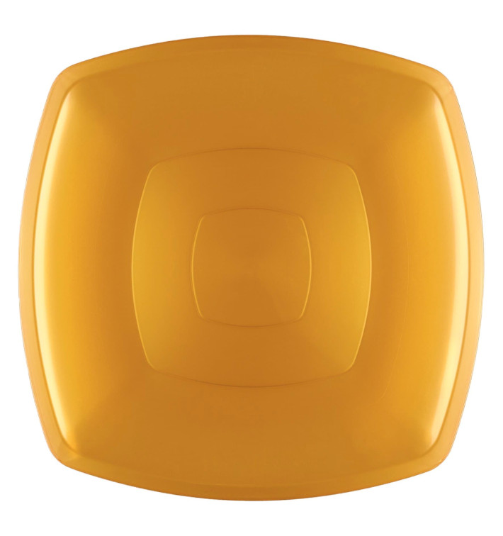 Plato de Plastico Llano Oro Square PS 300mm (12 Uds)