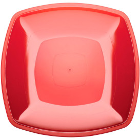 Plato de Plastico Llano Rojo Transp. Square PS 300mm (12 Uds)