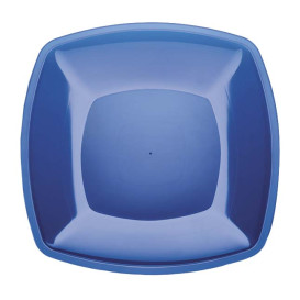 Plato de Plastico Llano Azul Transp. Square PS 300mm (12 Uds)