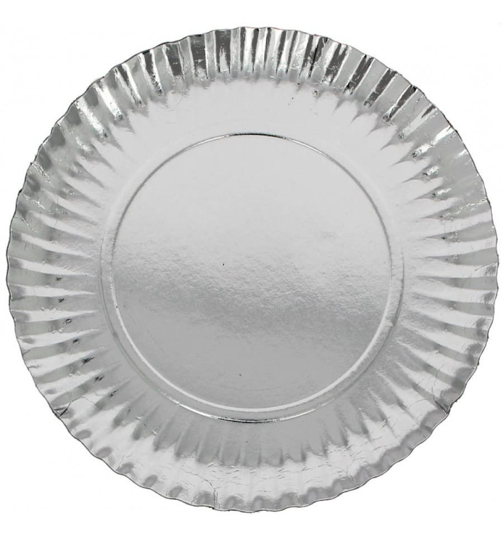 Plato de Carton Redondo Plateado 210 mm (100 Uds)