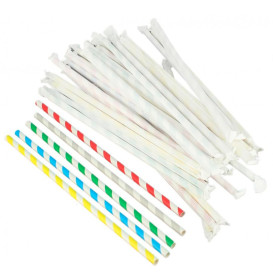 Pajita Flexible Papel Surtido Enfundada Ø6mm 23cm (250 Uds)