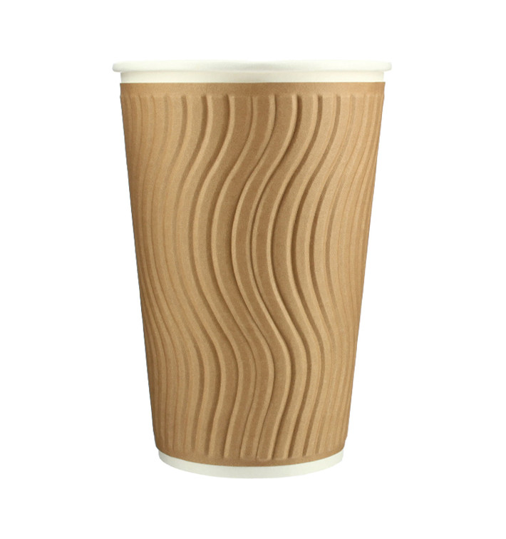 Vaso Cartón Rizado 16 Oz/495ml Kraft Ø9,0cm (31 Uds)