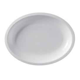 Bandeja Reutilizable PP Ovalada Round Blanca  25,5x19cm (50 Uds)