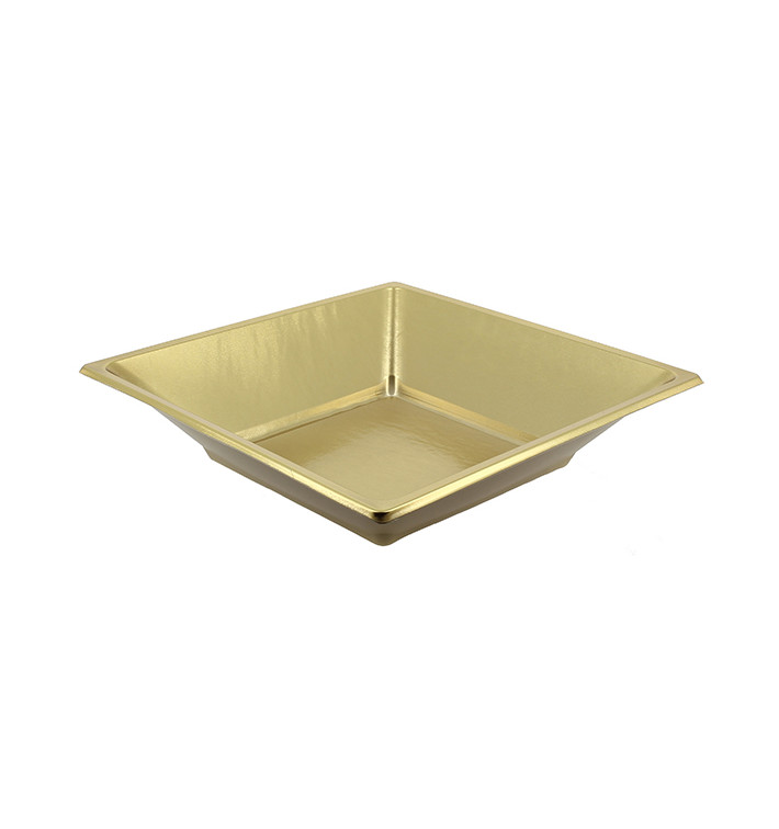 Plato de Plastico Hondo Cuadrado Oro 180mm (25 Uds)