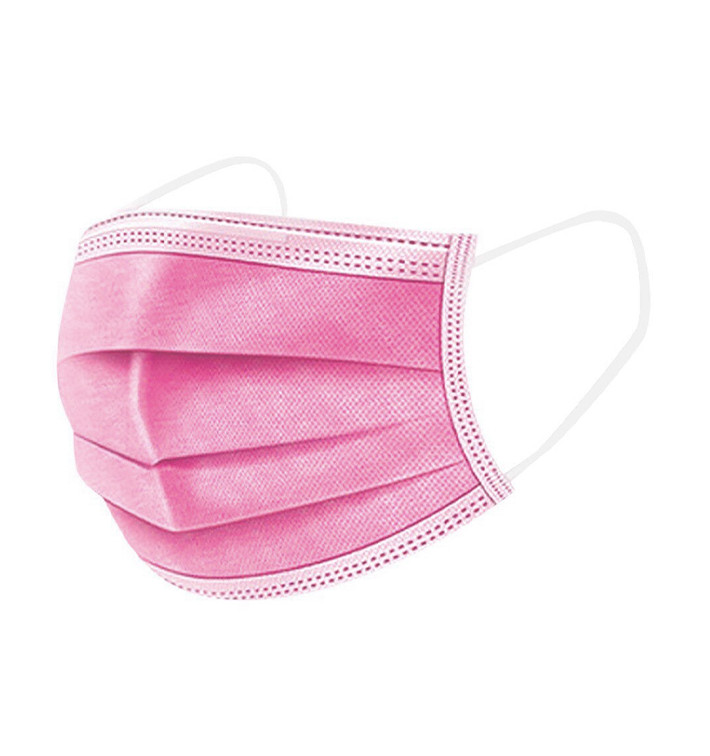 Mascarilla Triple Capa con Gomas Tipo I Rosa (50 Uds)