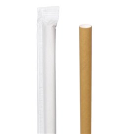 Pajita Recta Papel Natural Enfundada Ø8mm 20cm (100 Uds)