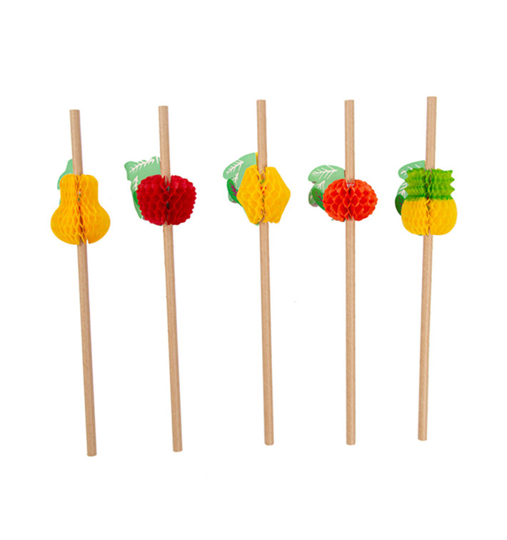 Pajita Recta Papel Surtido Frutas Ø6mm 23cm (24 Uds)