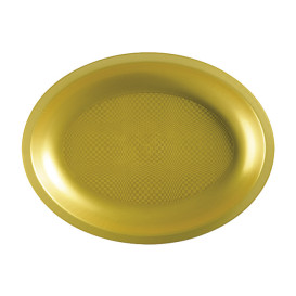 Bandeja Reutilizable PP Ovalada Round Oro  25,5x19cm (25 Uds)