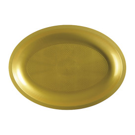 Bandeja Reutilizable PP Ovalada Round Oro  31,5x22cm (10 Uds)