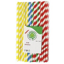 Pajita Flexible Papel Surtido Ø6mm 23cm (100 Uds)